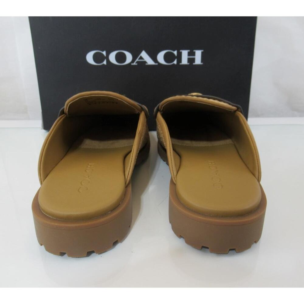 Women's Coach Jocelyn Straw Backless Loafer Sandal Mule Flats Natural - Picture 6 of 7